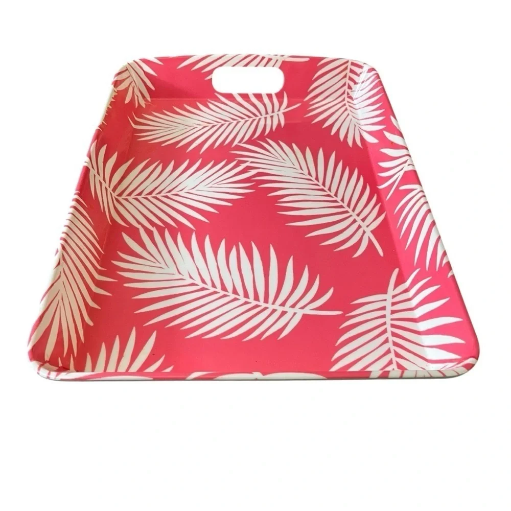 Palm Tree Green Pink & White Botanical Acrylic Handles Serving Tray